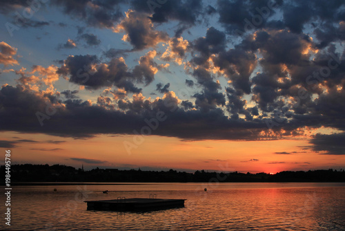 Dramatic sky at sunset, Lake Pfaeffikersee, Switzerland.