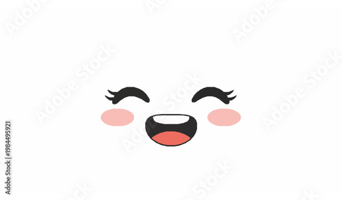 Cute cheerful cartoon face with closed eyes blush cheeks and smiling expression vector isolated on white