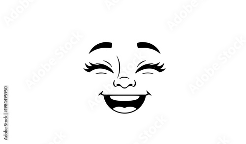 Hand drawn happy cartoon face with closed eyes blush cheeks and playful smile vector illustration isolated on white