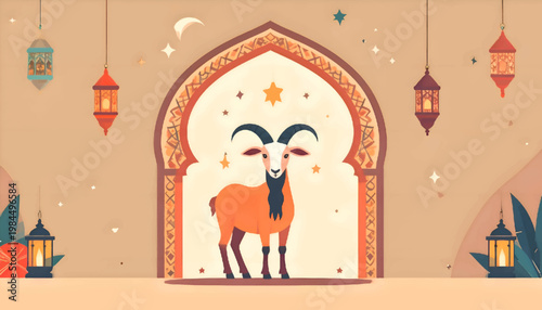 Festive Goat Illustration for Islamic Holidays Eid Al Adha