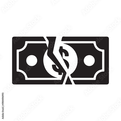 Broken dollar bill icon representing financial loss or economic hardship