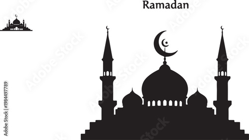 Ramadan mosque silhouette with crescent moon and star silhouette religious building architecture