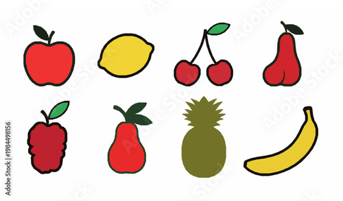 Vibrant colorful fruit vector collection for healthy living and fresh culinary design isolated on white background