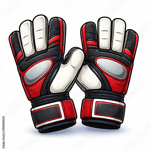 Black and white Professional Soccer Goalkeeper Gloves with Custom Text Area, Top View Illustration