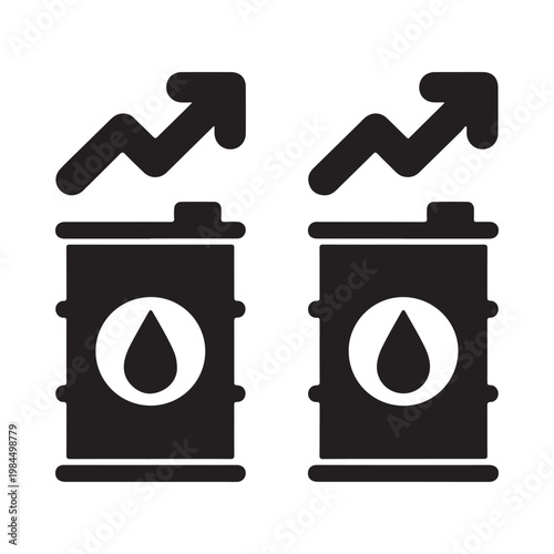 Two oil barrels with upward trending arrows indicating growth or rising prices