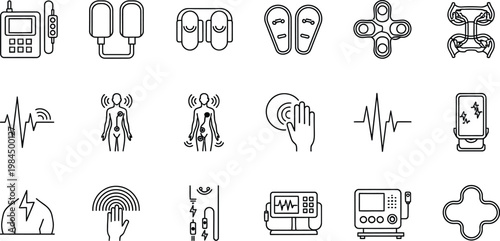 Collection of line icons related to technology and health  various medical and electronic symbols used for design purposes