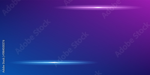 Gradient background blue and purple colors of the studio The wallpaper features bright  modern neon lines shining from the stage floor. Glowing sci-fi abstract room concept. futuristic minimal wall.