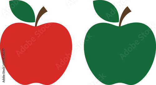 Two stylized apples differing in color side by side on a plain background