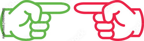 Two hands giving a thumbs up and thumbs down gesture in contrasting colors.