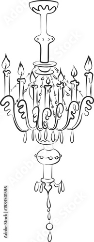 Chandelier With Candles Line Art