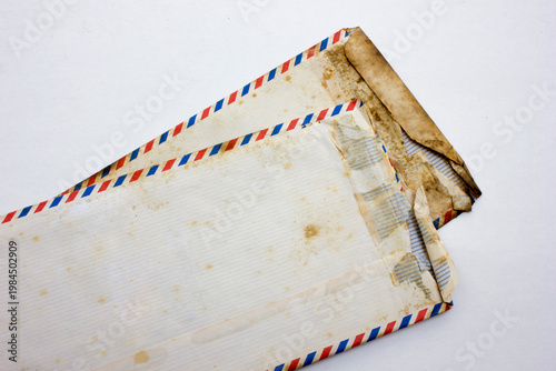 Some old envelopes isolated on a white background.