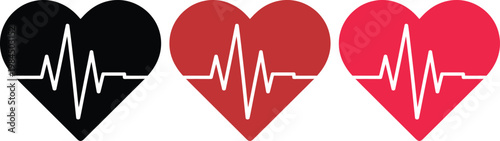 Three hearts symbolizing varying levels of heartbeat intensity with ecg lines