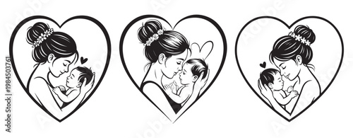 Mother and Child Heart Shaped Illustrations