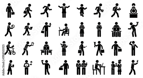 Collection of Business People Icons Representing Various Activities.