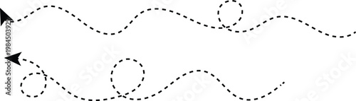 Set of squiggle line dashed arrows. abstract looped arrow curve silhouette vector.  hand drawn wavy dashed direction path. Large collection of hand drawn curve dotted lines. loop dynamic direction mov
