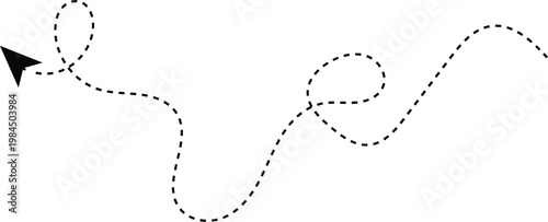 Set of squiggle line dashed arrows. abstract looped arrow curve silhouette vector.  hand drawn wavy dashed direction path. Large collection of hand drawn curve dotted lines. loop dynamic direction mov