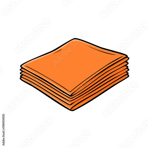 Stack of folded orange fabric cloths artistically drawn with bold outlines