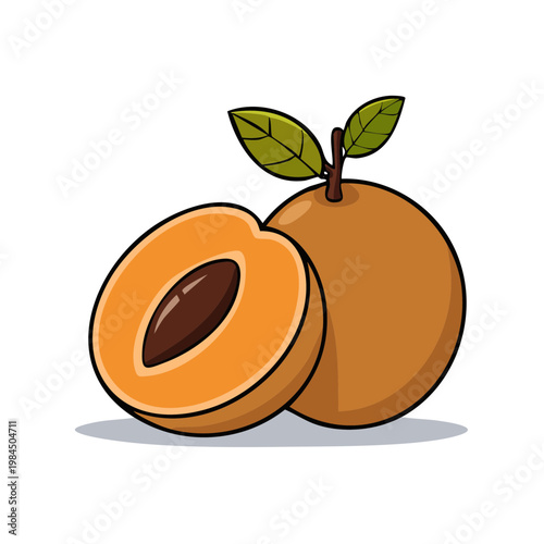 Whole and Halved Sapodilla Fruit With Leaves Simple Cartoon Illustration