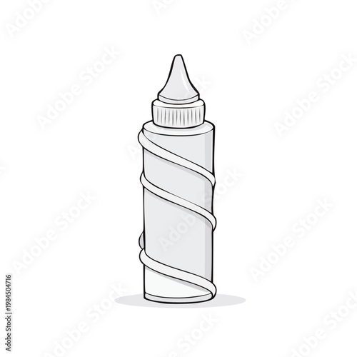 White bottle with spiral ribbon wrapping around body minimalist illustration for medical or cosmetic branding