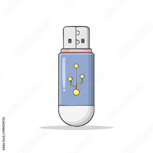 Blue USB flash drive with digital circuit pattern and grey connector