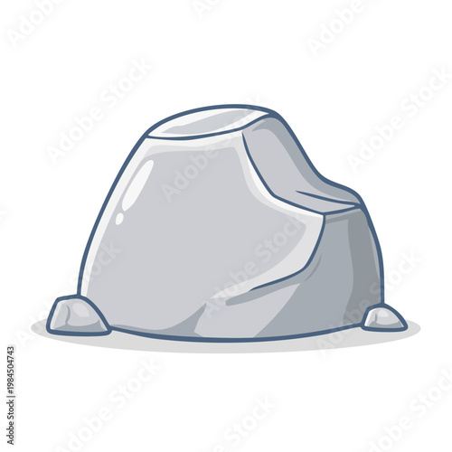 Cartoon grey rock with smooth rounded edges and defined cracks illustrating natural elements