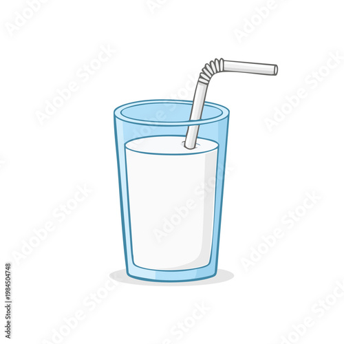 Simple cartoon illustration of a glass of milk with a straw
