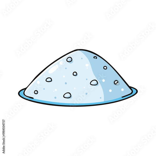 Cartoon pile of fine white powder with small bubbles on a blue surface