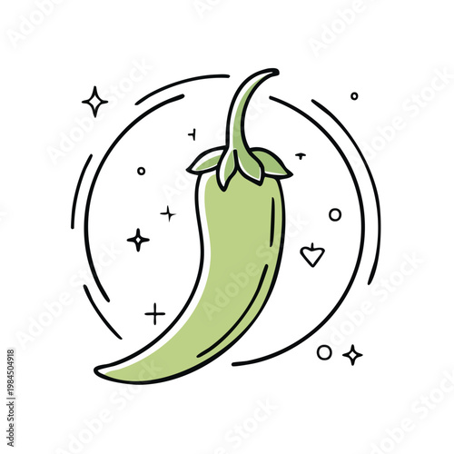 Jalapeno Pepper Icon with Decorative Swirls and Stars
