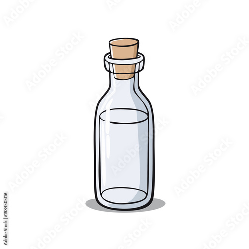 Clear Glass Bottle with Cork Stopper, Simple Hand-Drawn Illustration