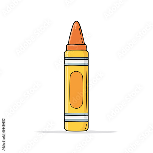 Bright Orange Crayon Standing Tall Isolated on White Drawing Tool for Creativity and Art