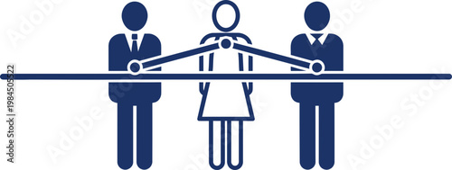 Three people playing foosball table game icon. Recreation activity concept. Social interaction. Vector illustration for sports, entertainment