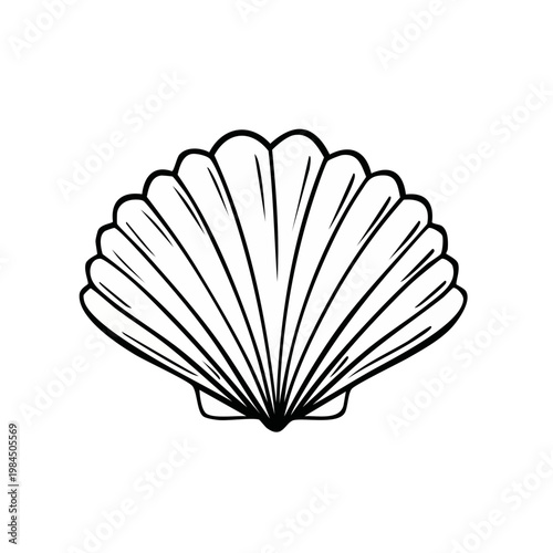 Stylized Scallop Shell Outline Graphic Symbol Simple Seafood Illustration