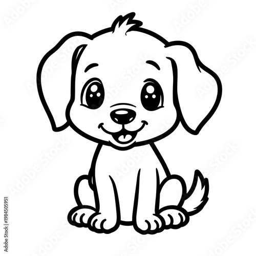 Cute cartoon puppy smiling while sitting and looking cheerful  