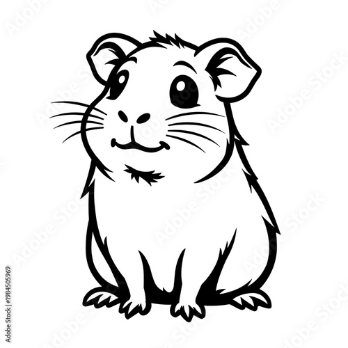 Cute cartoon guinea pig sitting and looking happy  