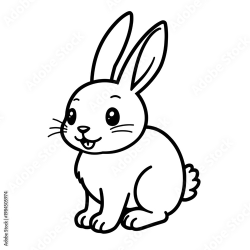 Cute cartoon rabbit sitting with a playful expression on white background  
