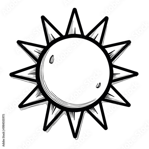 Hand-drawn sun illustration with rays and circular center  