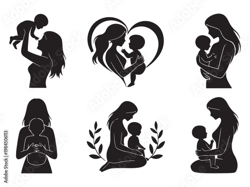Mother Holding Baby Silhouettes