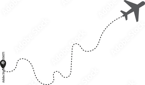 Multiple airplanes flying on dotted flight paths travel connecting location pins symbolizing  . Airplane red line path route travel vector concept. Travel Logistics and Destination Tracking Symbols. J