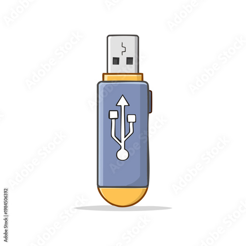 Blue USB flash drive with data transfer symbol isolated on white background graphic illustration