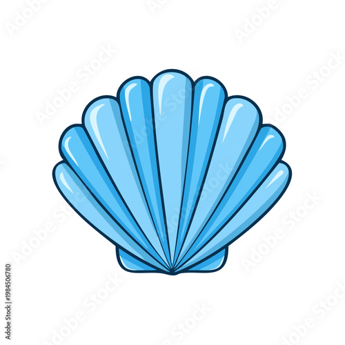 Bright Blue Scallop Seashell Illustration
