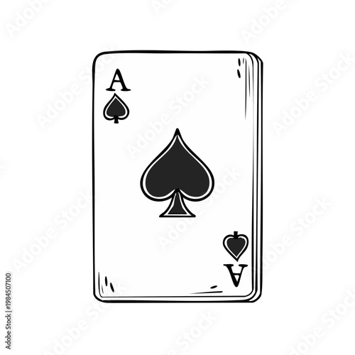 Hand drawn ace of spades playing card sketch with simple lines and shading