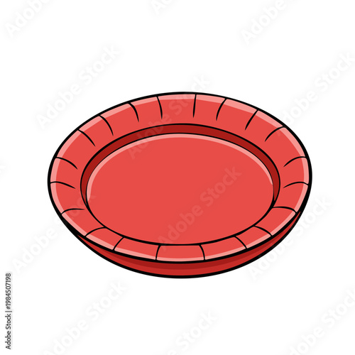 Simple Red Paper Plate Illustration with Textured Rim and Empty Center