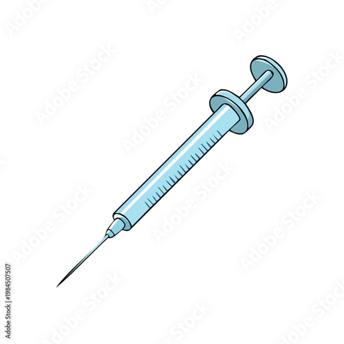 Illustration of a medical syringe with a sharp needle for injections and liquid measurement