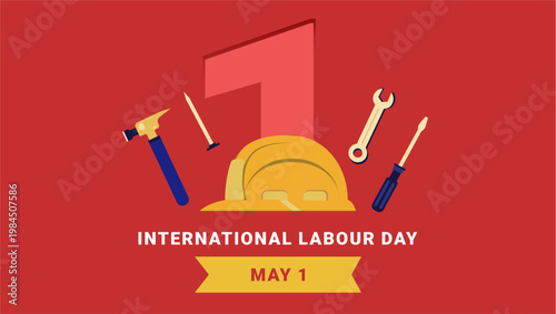 International Labour Day Concept with Construction Tools and Safety Helmet