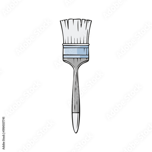 Detailed Illustration of a White Paintbrush with Blue Ferrule and Silver Handle