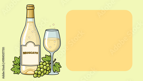 Sparkling Moscato wine aesthetics with lush grapes and elegant glassware for boutique vineyard branding and digital celebration designs. National Moscato Day, May 9th