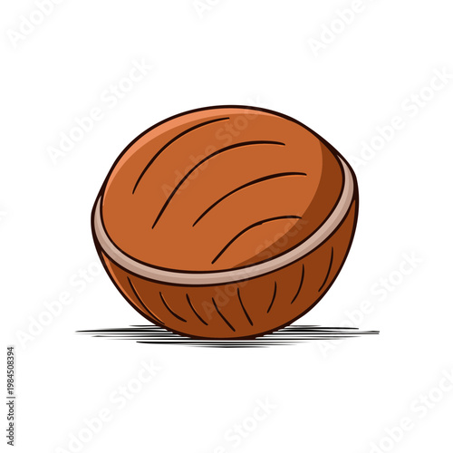 Stylized Brown Nut with Grooves and Shadow