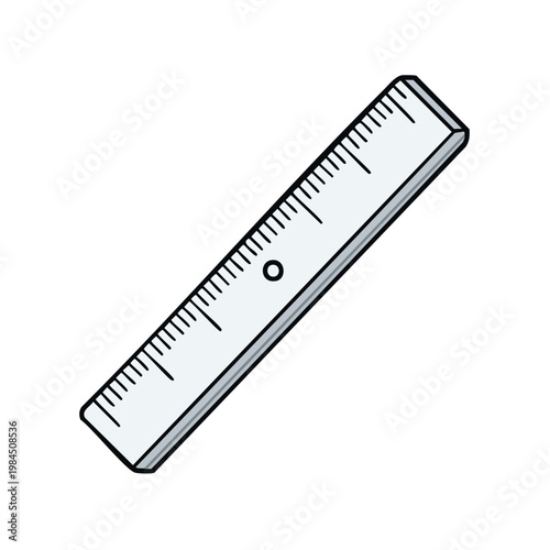 Simple illustration of a straight ruler with precise measurement markings and a hole