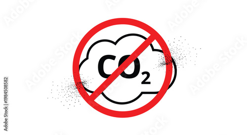 Carbon dioxide reduction and environmental concept showing a CO2 cloud with a red prohibition sign over it.