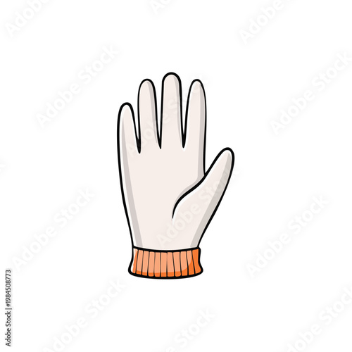 Illustration of a single white glove with orange knitted cuff on a plain background